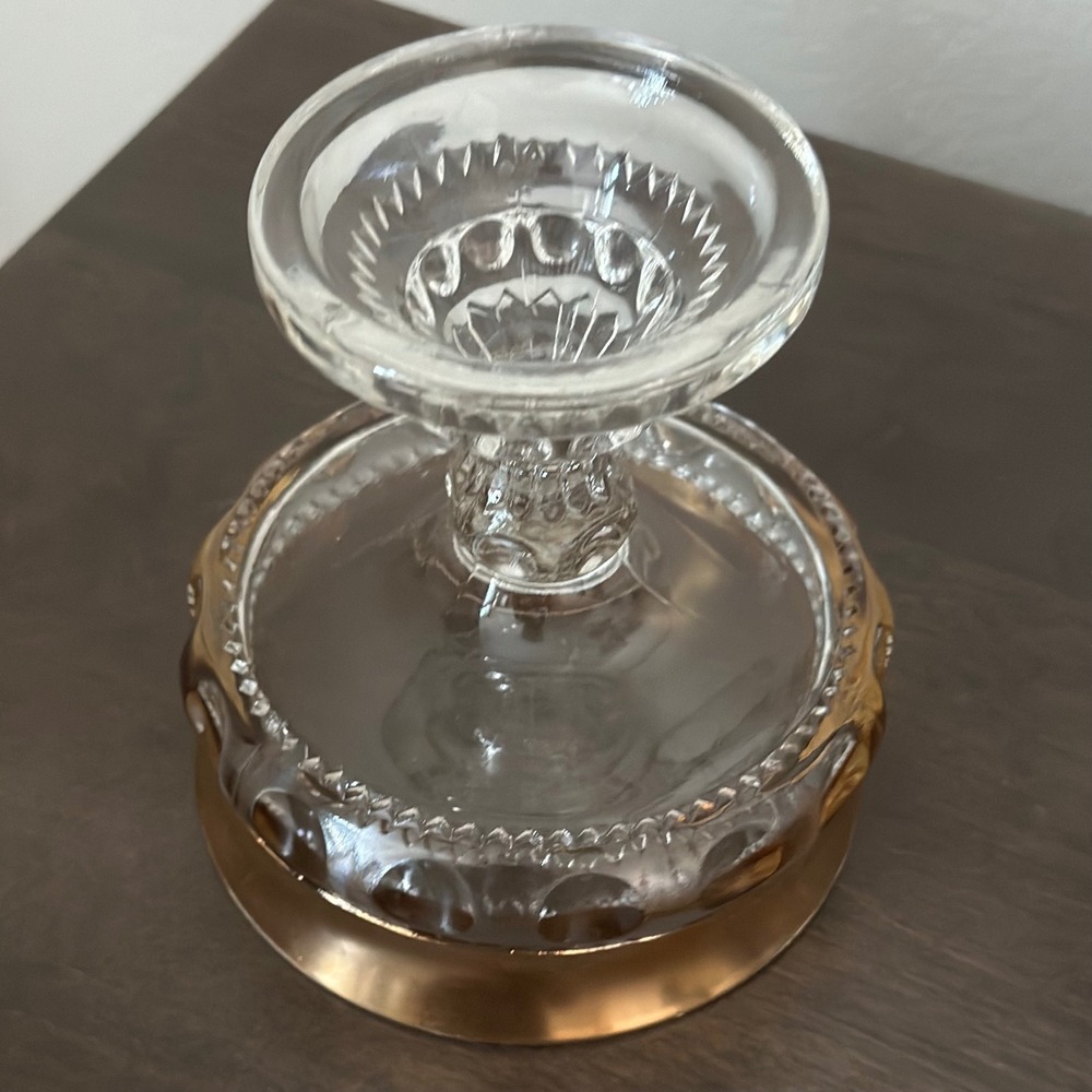 VTG Indiana Glass Kings Crown Thumbprint Pedestal Compote Candy Dish Gold Rimmed - Picture 4 of 8